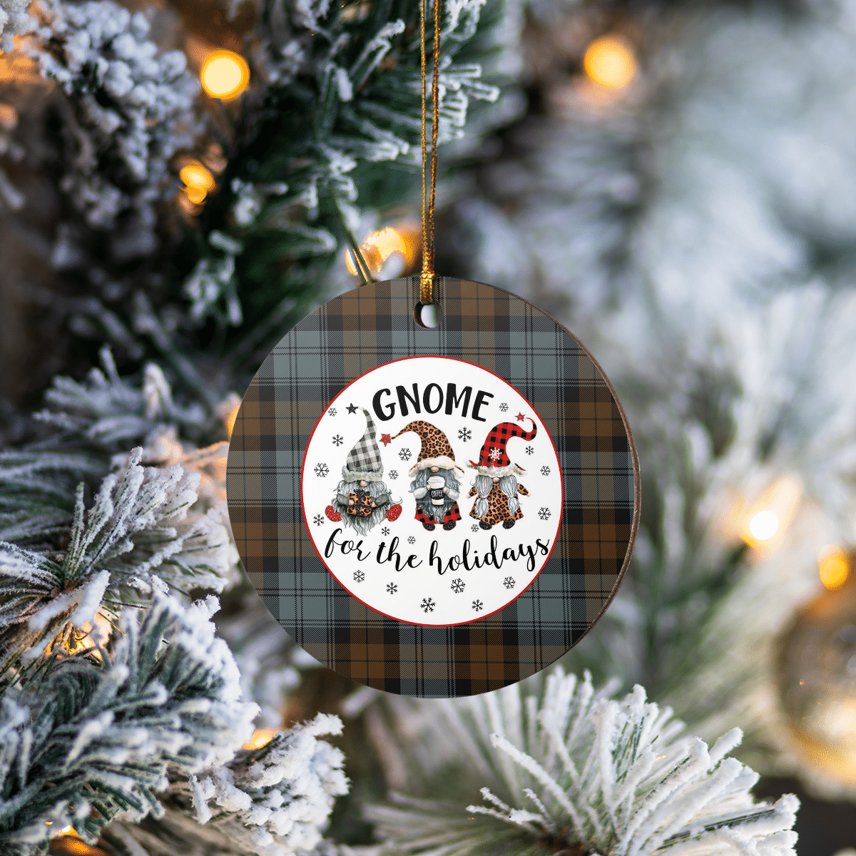 Clan Blackwatch Weathered Tartan Gnome Round Ceramic Ornament NN74 Blackwatch Weathered Tartan Tartan Christmas   