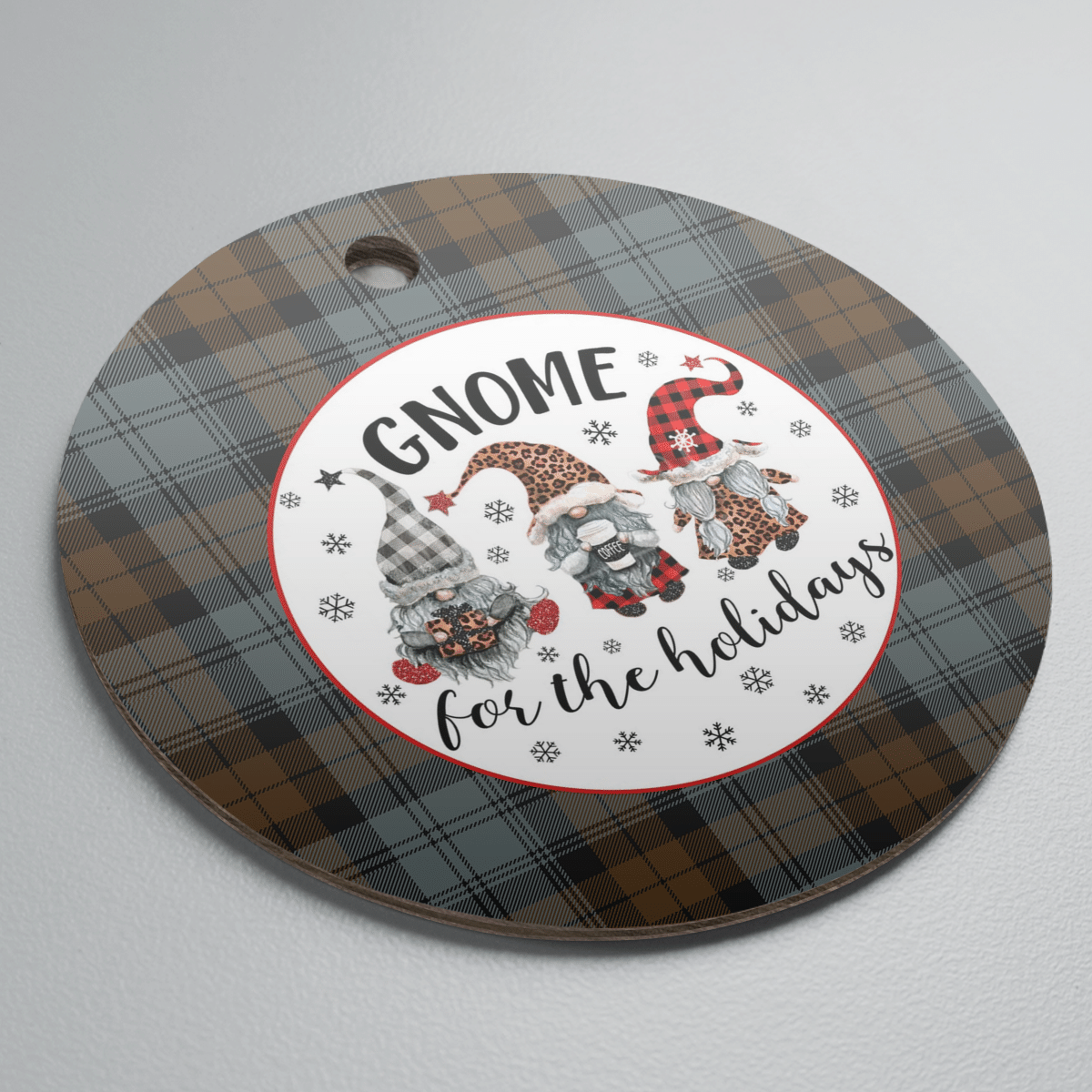 Clan Blackwatch Weathered Tartan Gnome Round Ceramic Ornament NN74 Blackwatch Weathered Tartan Tartan Christmas   