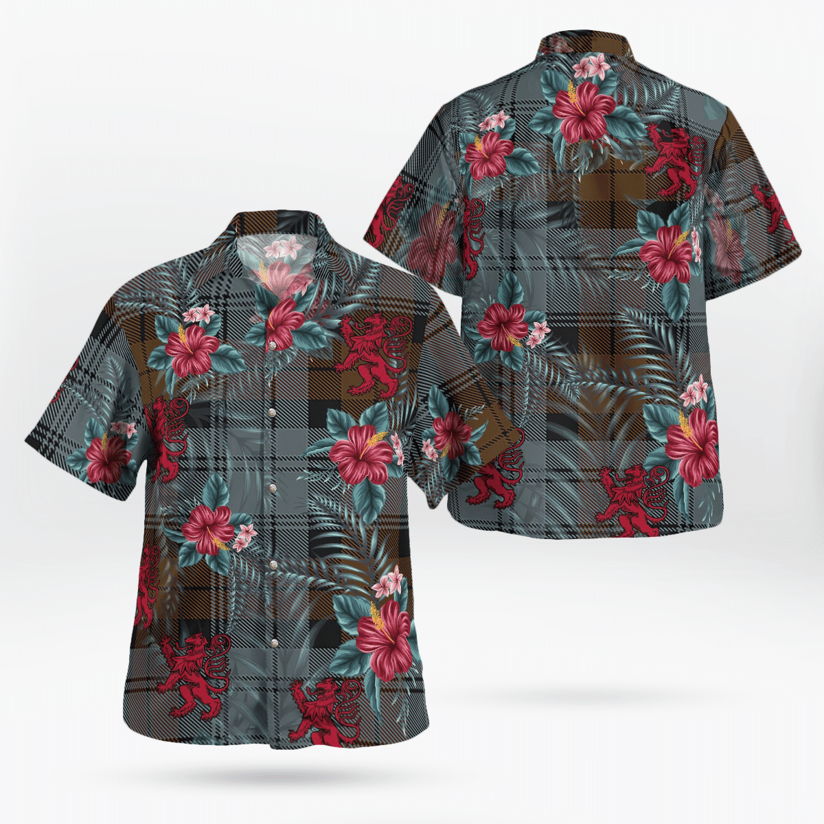 Clan Blackwatch Weathered Tartan Scottish Lion Hawaiian Shirt CP59 Blackwatch Weathered Tartan Tartan Hawaii Shirt   