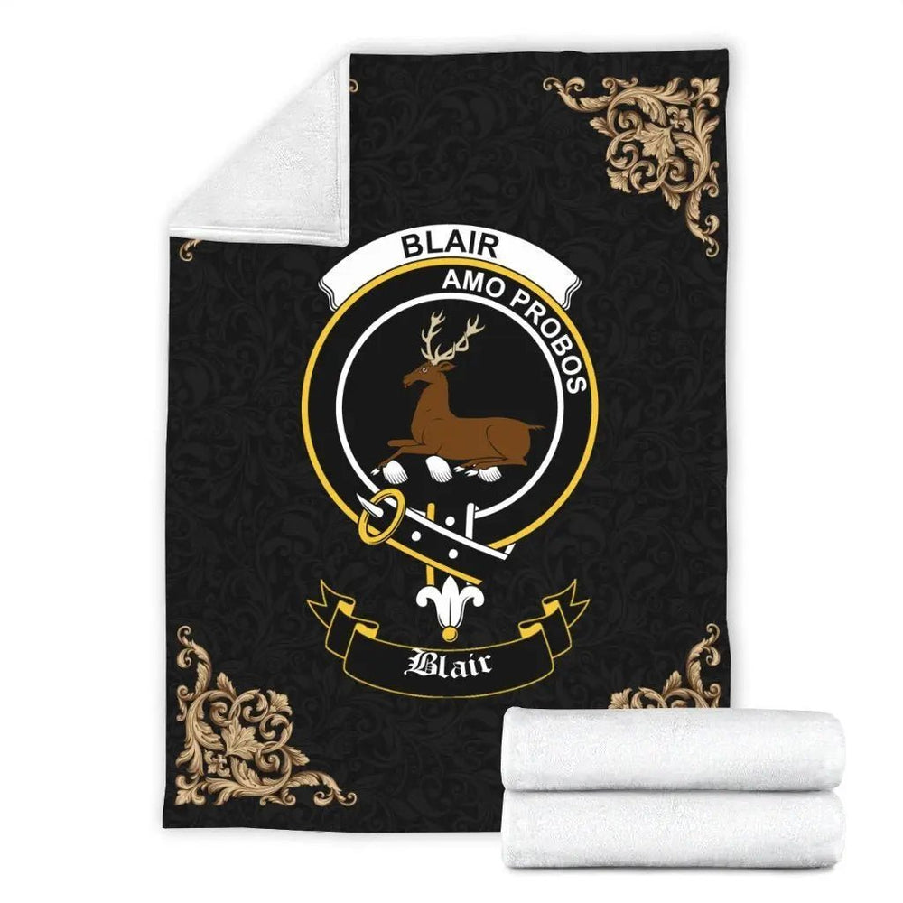 Clan Blair Crest Tartan Premium Blanket Black RF45 Clan Blair Tartan Today   
