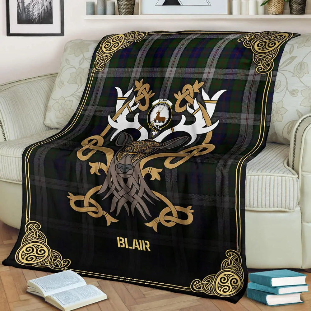 Clan Blair Dress Tartan Crest Premium Blanket Celtic Stag Style ZX41 Clan Blair Tartan Today   