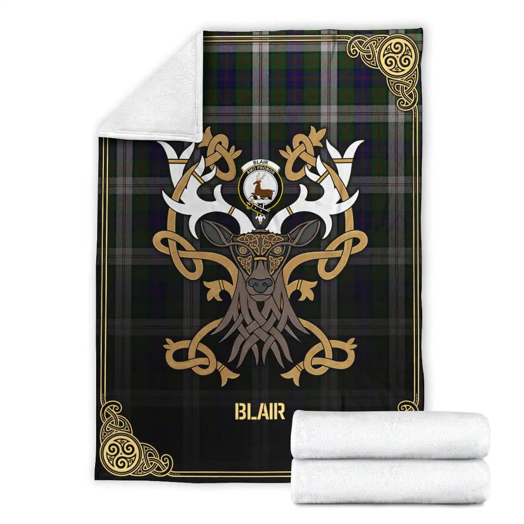 Clan Blair Dress Tartan Crest Premium Blanket Celtic Stag Style ZX41 Clan Blair Tartan Today   