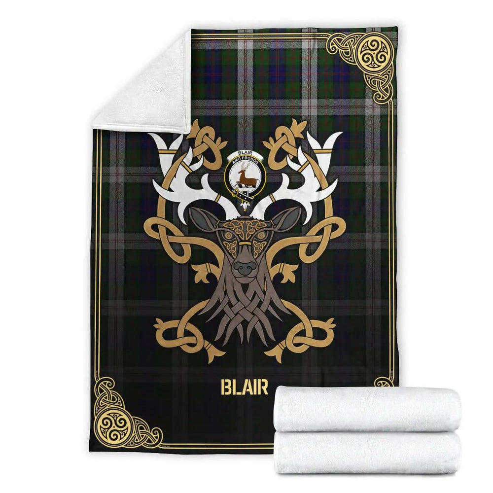 Clan Blair Dress Tartan Crest Premium Blanket Celtic Stag Style ZX41 Clan Blair Tartan Today   