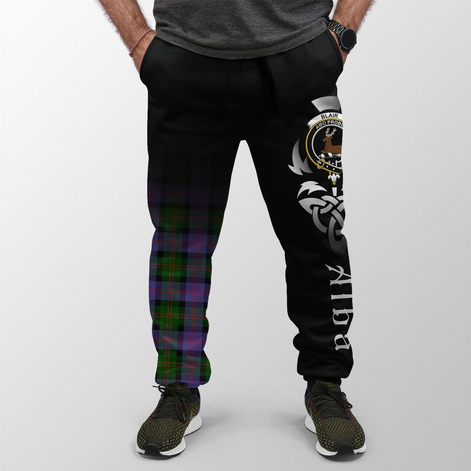 Clan Blair Modern Tartan Crest Jogger Sweatpants  Alba Celtic Style TQ53 Clan Blair Tartan Today   