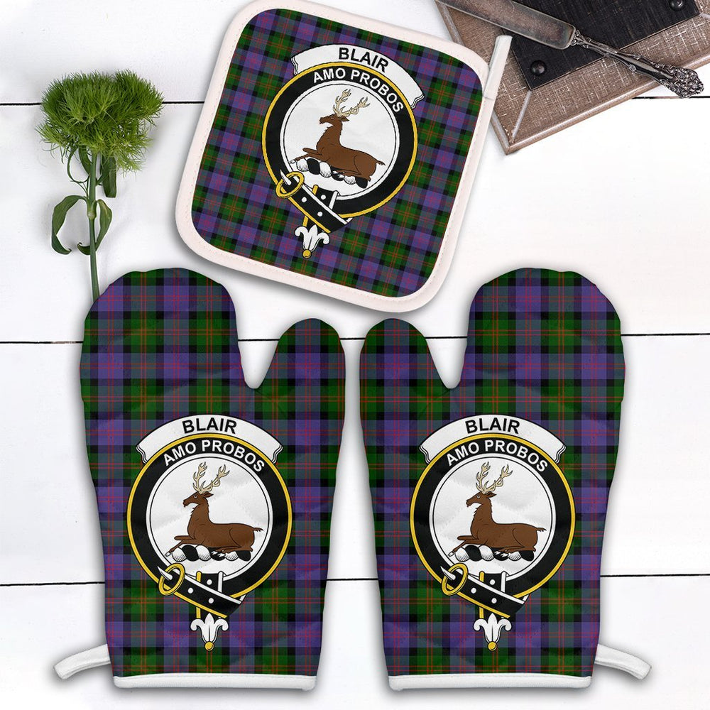 Clan Blair Modern Tartan Crest Oven Mitt And Pot Holder (2 Oven Mitts + 1 Pot Holder) XG19 Clan Blair Tartan Today   
