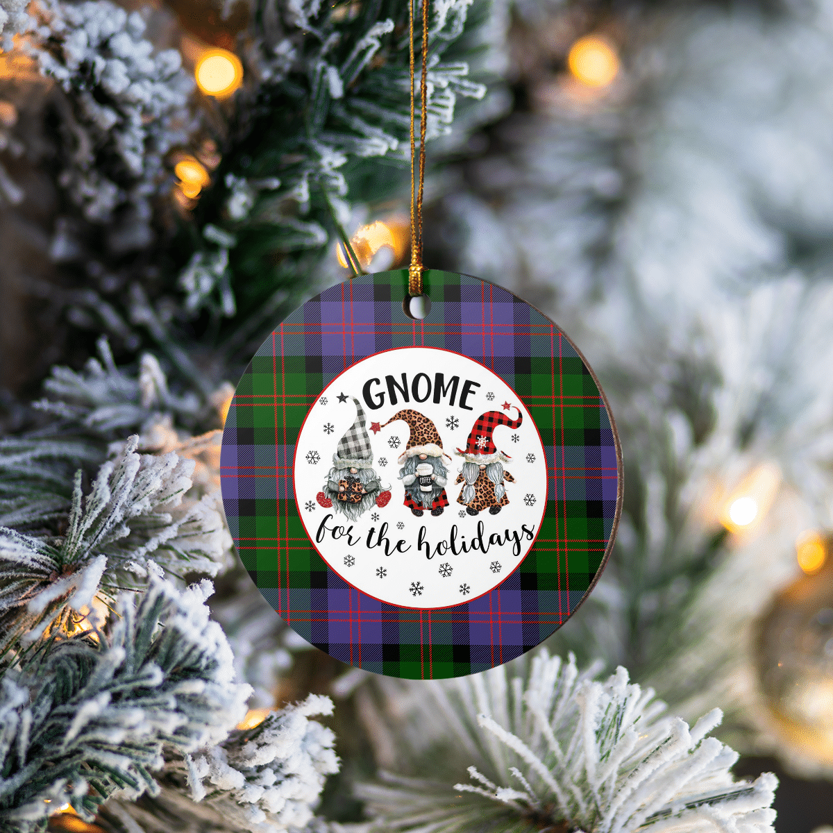 Clan Blair Modern Tartan Gnome Round Ceramic Ornament AZ79 Blair Modern Tartan Tartan Christmas   