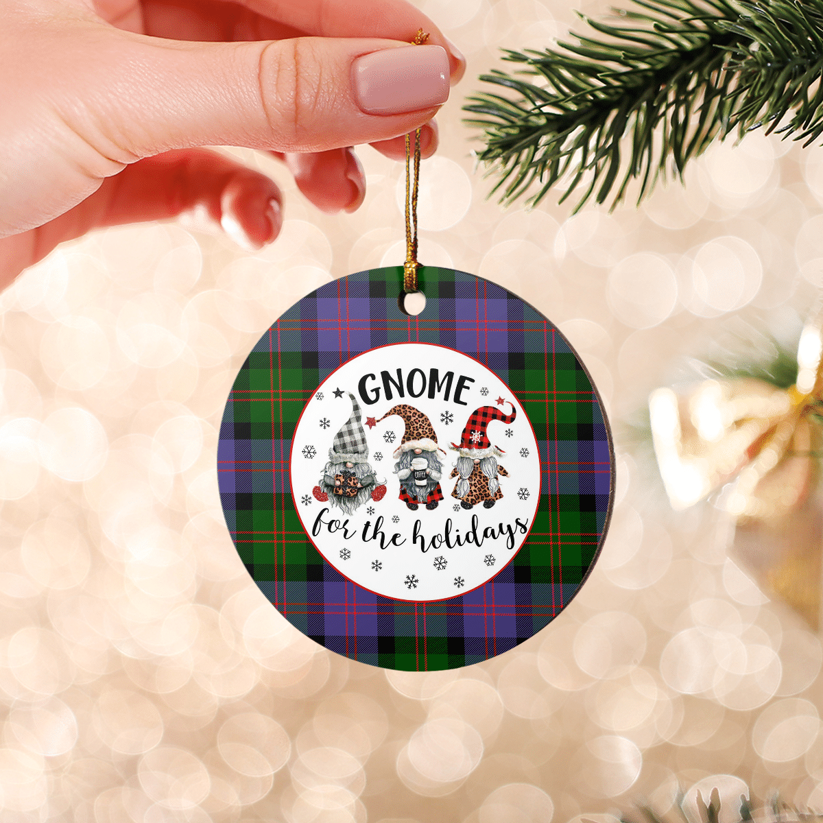 Clan Blair Modern Tartan Gnome Round Ceramic Ornament AZ79 Blair Modern Tartan Tartan Christmas   