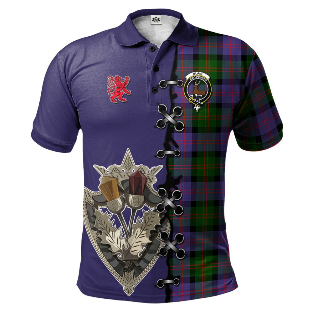 Clan Blair Modern Tartan Polo Shirt - Lion Rampant And Celtic Thistle Style GN74 Blair Modern Tartan Tartan Polo   