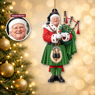 Clan Blane 1 Tartan Christmas Piper Ornament with Custom Photo