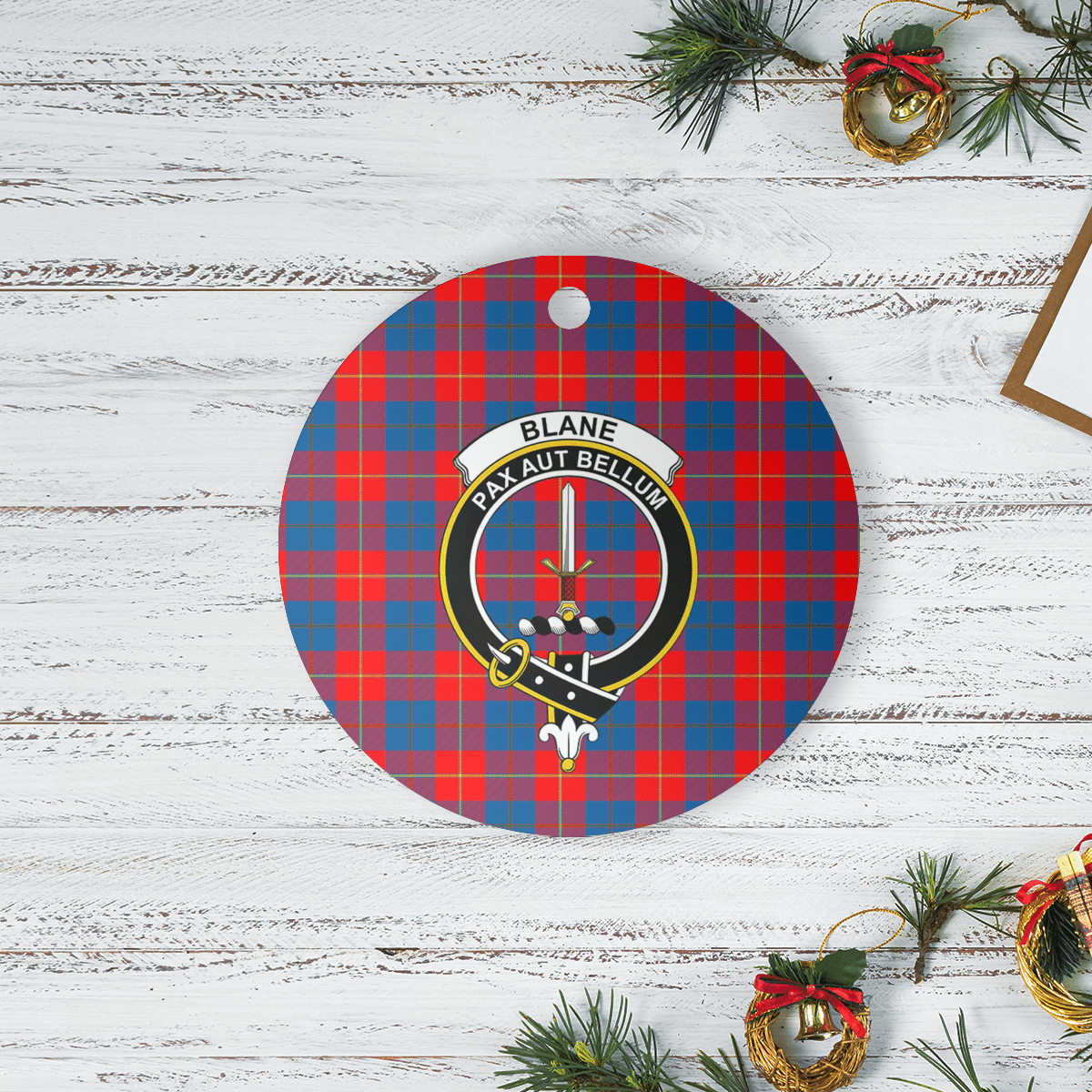 Clan Blane 2 Tartan Crest Round Ceramic Ornament WK59 Blane 2 Tartan Tartan Christmas   