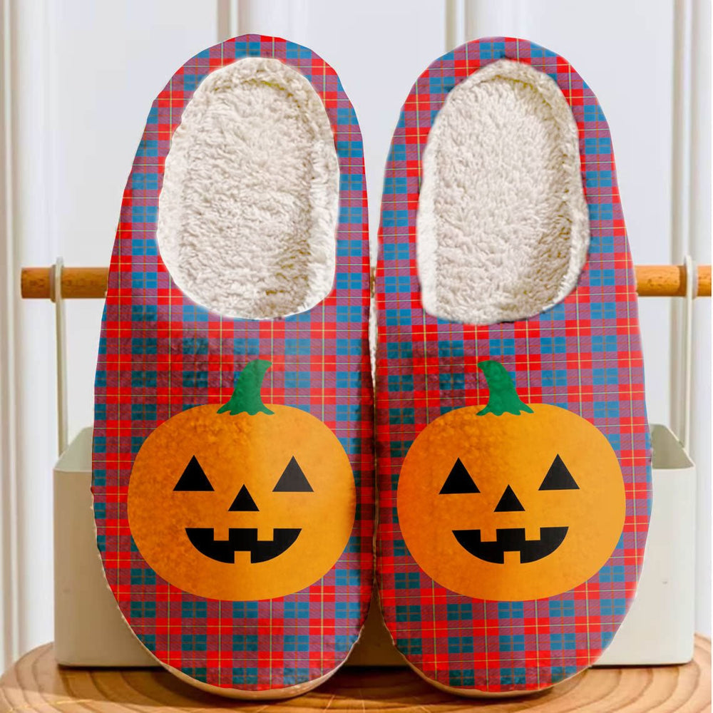 Clan Blane 2 Tartan Halloween Pumpkin Slippers, Fluffy Spooky Slippers VH60 Blane 2 Tartan Tartan Halloween   