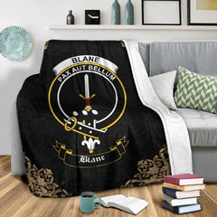 Clan Blane Crest Tartan Premium Blanket Black FJ57 Clan Blane Tartan Today   