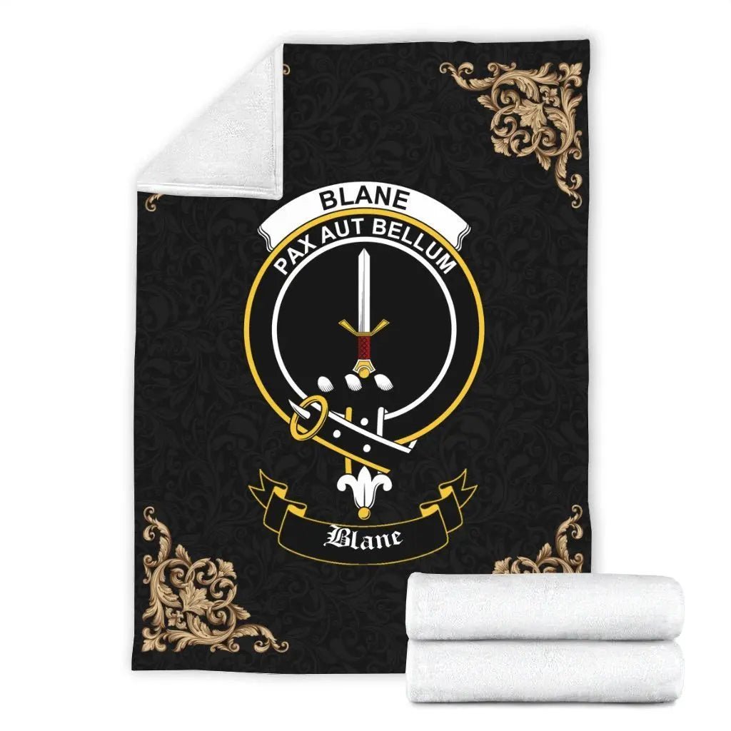 Clan Blane Crest Tartan Premium Blanket Black FJ57 Clan Blane Tartan Today   