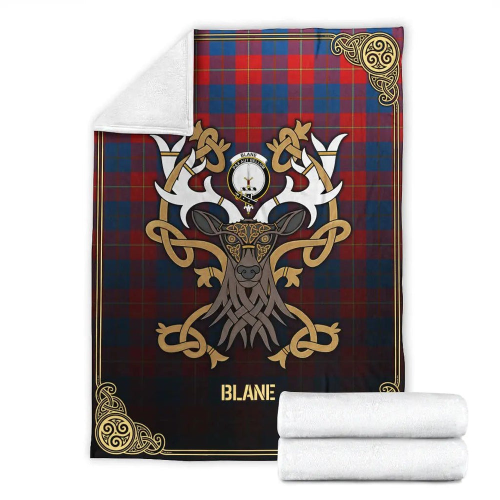 Clan Blane Tartan Crest Premium Blanket Celtic Stag Style PH37 Clan Blane Tartan Today   