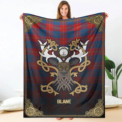 Clan Blane Tartan Crest Premium Blanket Celtic Stag Style PH37 Clan Blane Tartan Today   