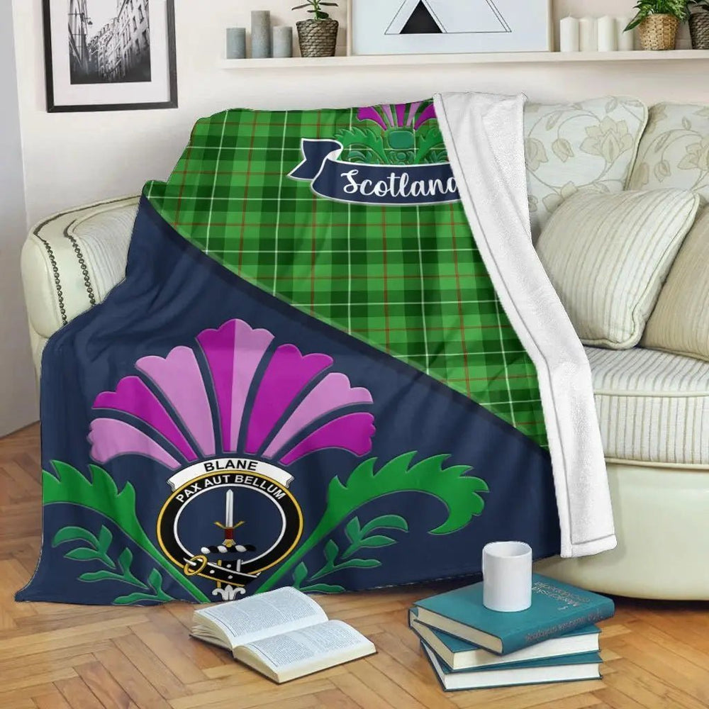 Clan Blane Tartan Crest Premium Blanket Thistle Style OU18 Clan Blane Tartan Today   