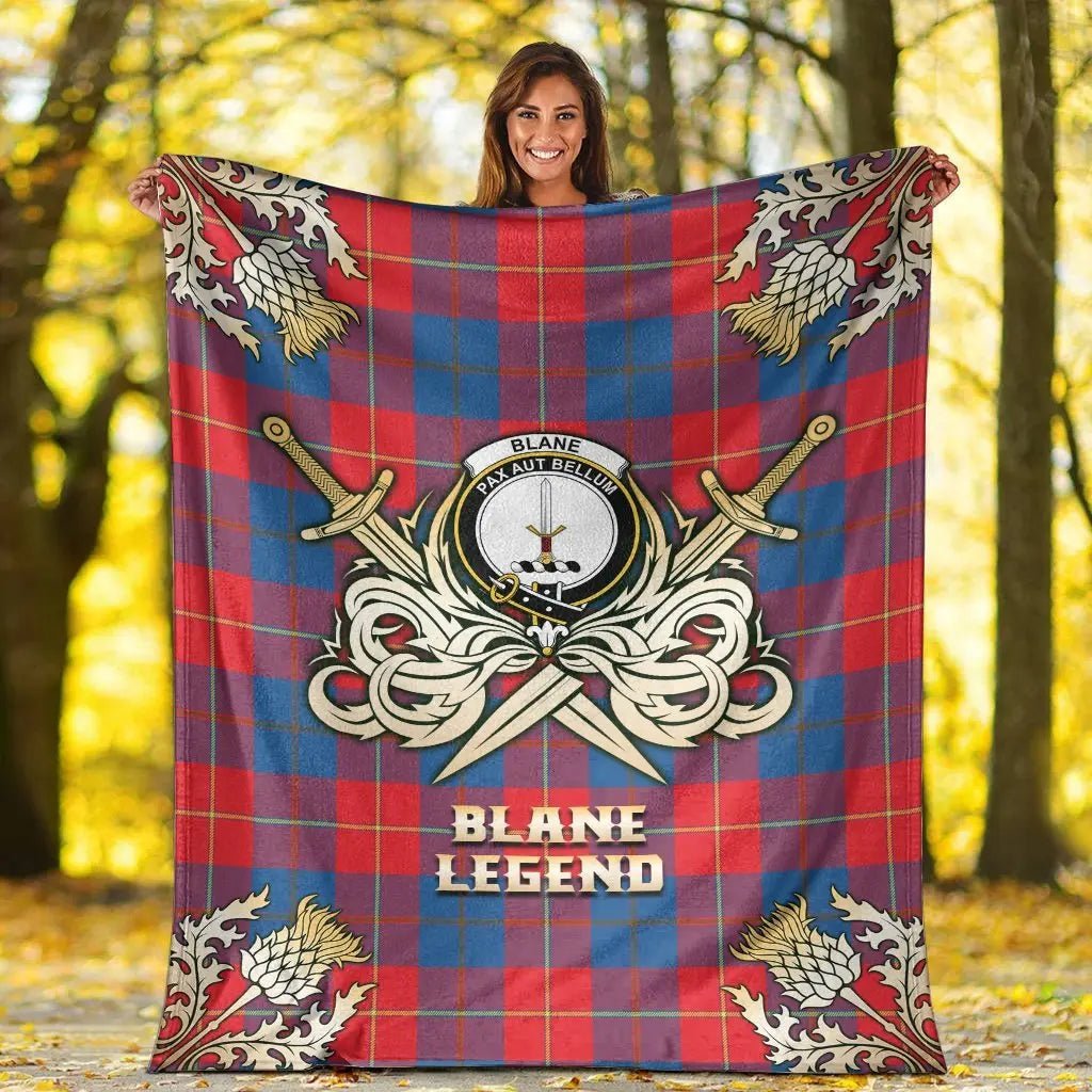Clan Blane Tartan Gold Courage Symbol Blanket ZO46 Clan Blane Tartan Today   