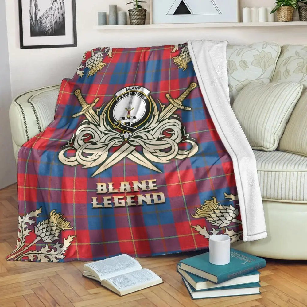 Clan Blane Tartan Gold Courage Symbol Blanket ZO46 Clan Blane Tartan Today   
