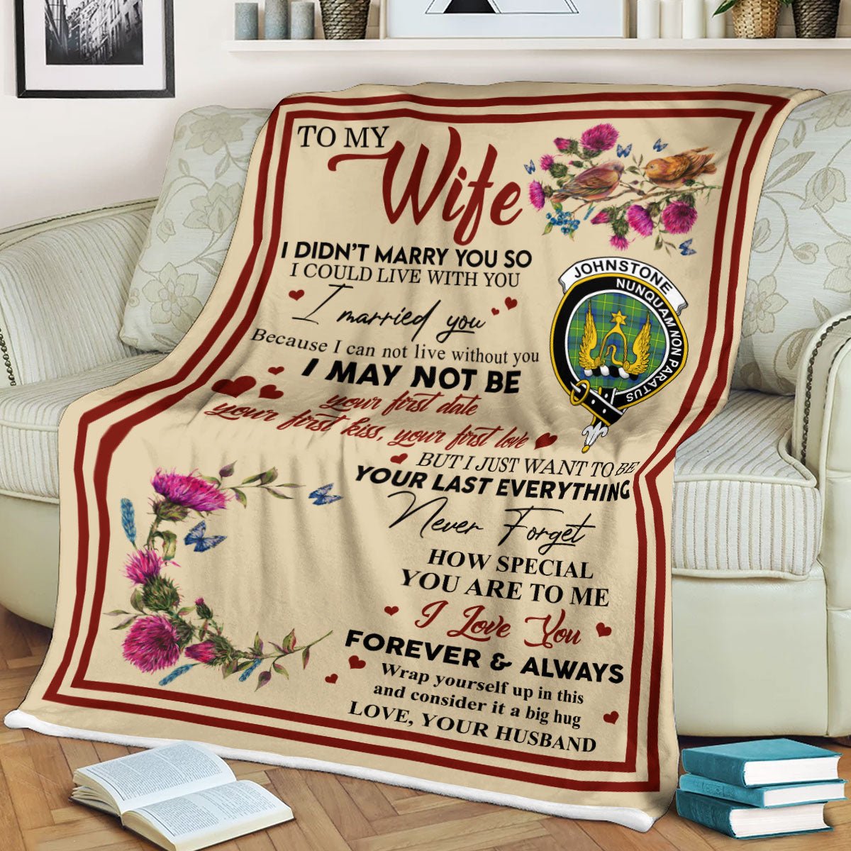Clan Blanket Johnstone Tartan Crest Blanket To My Wife Style , Gift From Scottish Husband LM34 Clan Scott Tartan Today   