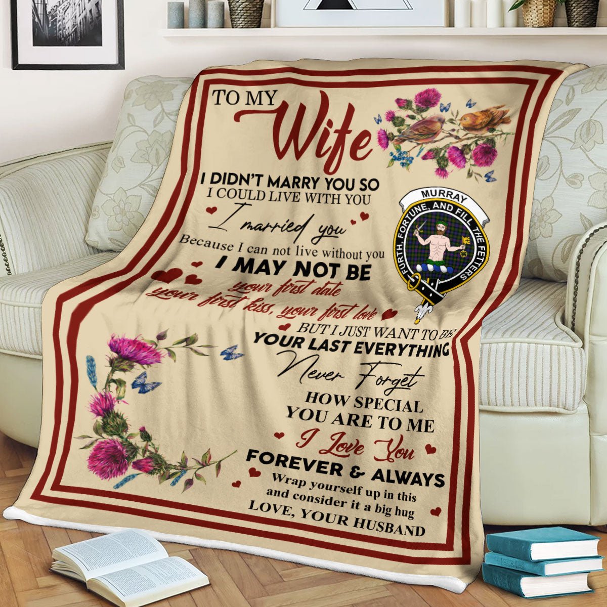 Clan Blanket Murray (of Athole) Tartan Crest Blanket To My Wife Style , Gift From Scottish Husband PR48 Clan Scott Tartan Today   