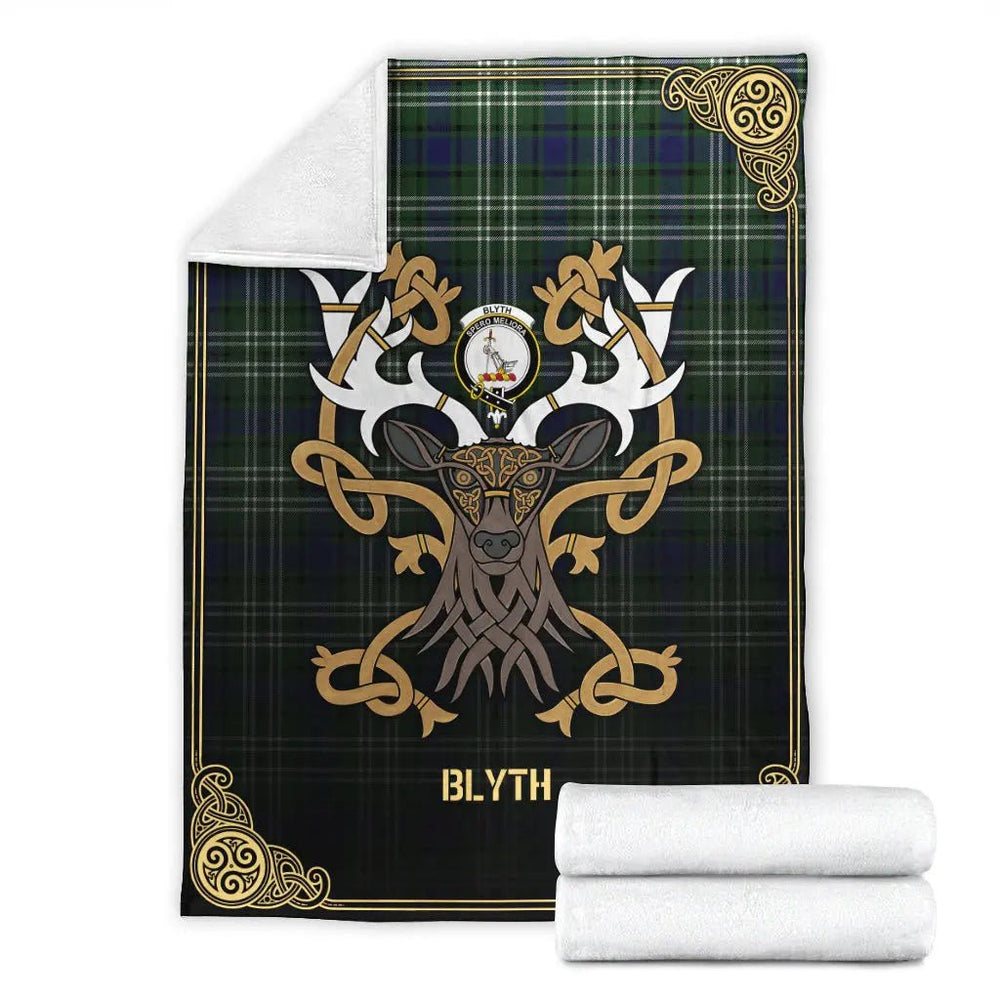 Clan Blyth Tartan Crest Premium Blanket Celtic Stag Style GH19 Clan Blyth Tartan Today   