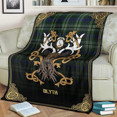 Clan Blyth Tartan Crest Premium Blanket Celtic Stag Style GH19 Clan Blyth Tartan Today   