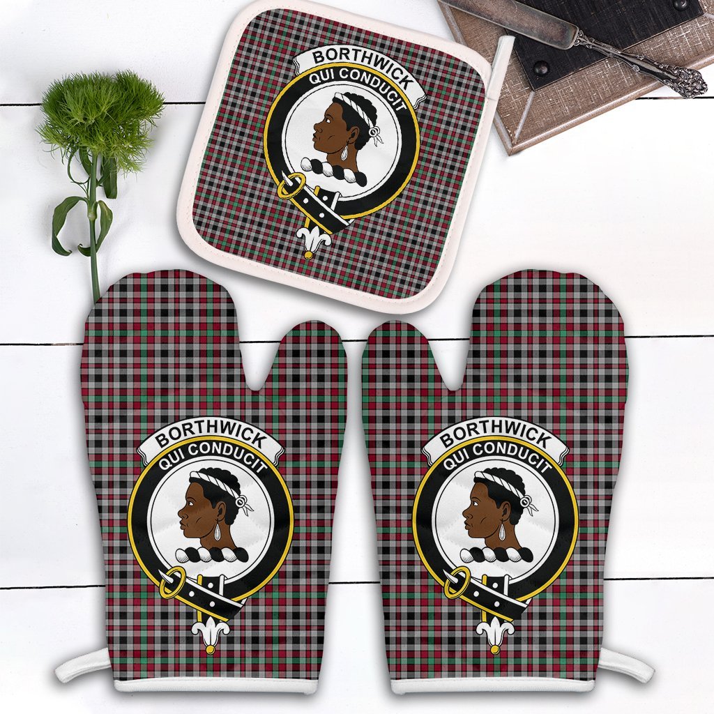 Clan Borthwick Ancient Tartan Crest Oven Mitt And Pot Holder (2 Oven Mitts + 1 Pot Holder) HU49 Clan Borthwick (Borthwick Tartan) Tartan Today   