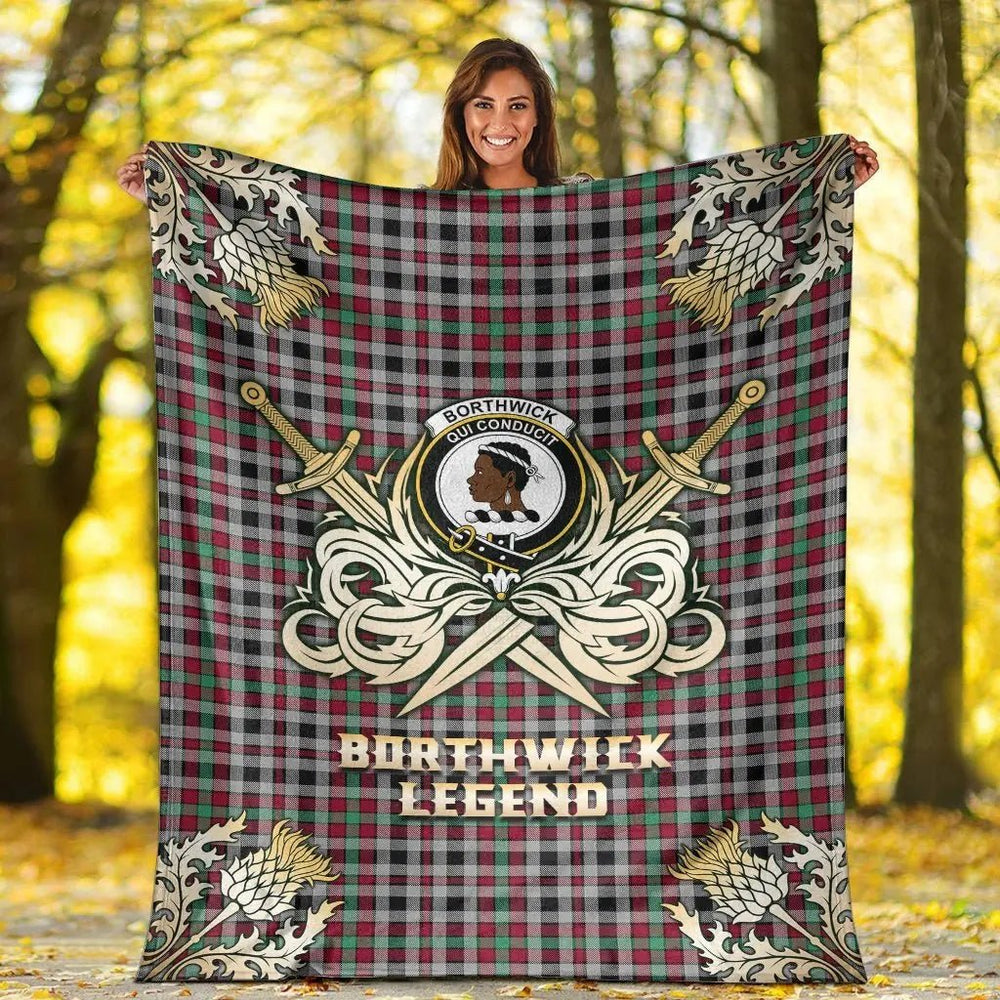 Clan Borthwick Ancient Tartan Gold Courage Symbol Blanket PF73 Clan Borthwick (Borthwick Tartan) Tartan Today   