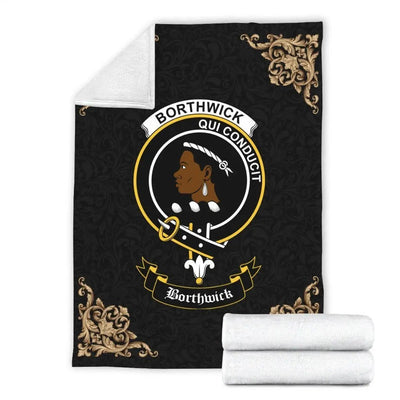 Clan Borthwick Crest Tartan Premium Blanket Black