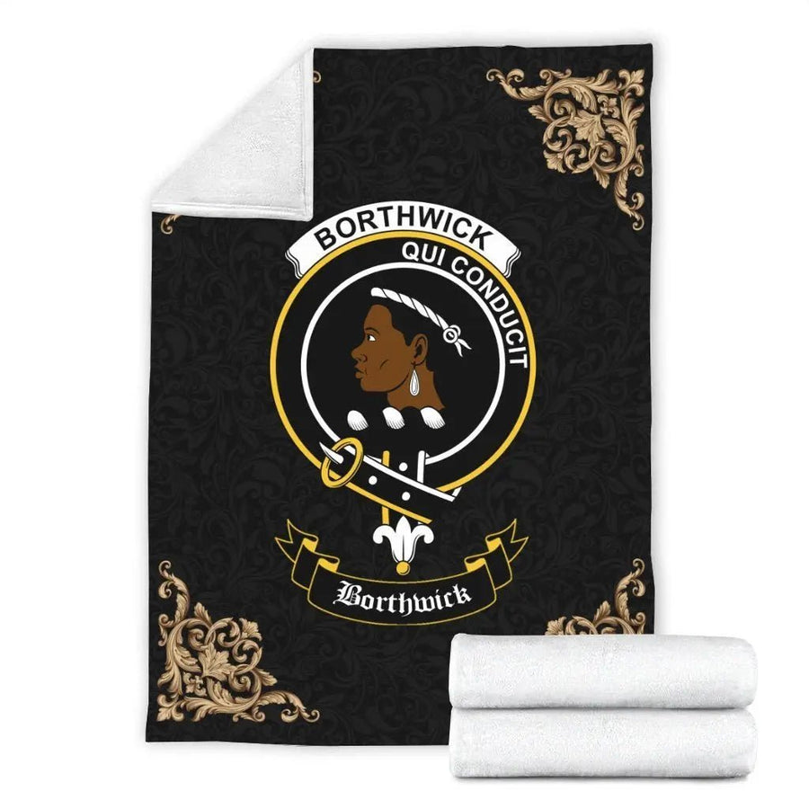 Clan Borthwick Crest Tartan Premium Blanket Black