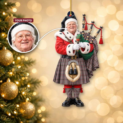 Clan Borthwick Dress Ancient Tartan Christmas Piper Ornament with Custom Photo