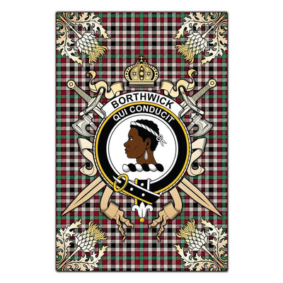 Clan Borthwick Dress Ancient Tartan Crest Black Garden Flag - Gold Thistle