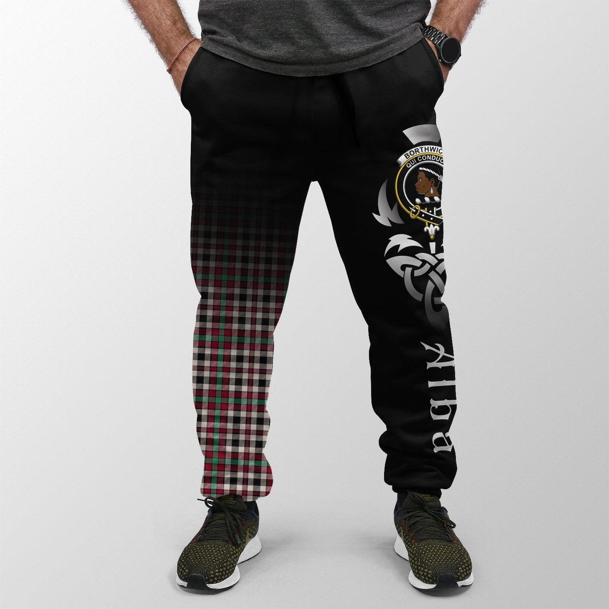 Clan Borthwick Dress Ancient Tartan Crest Jogger Sweatpants  Alba Celtic Style VI91 Clan Borthwick (Borthwick Tartan) Tartan Today   