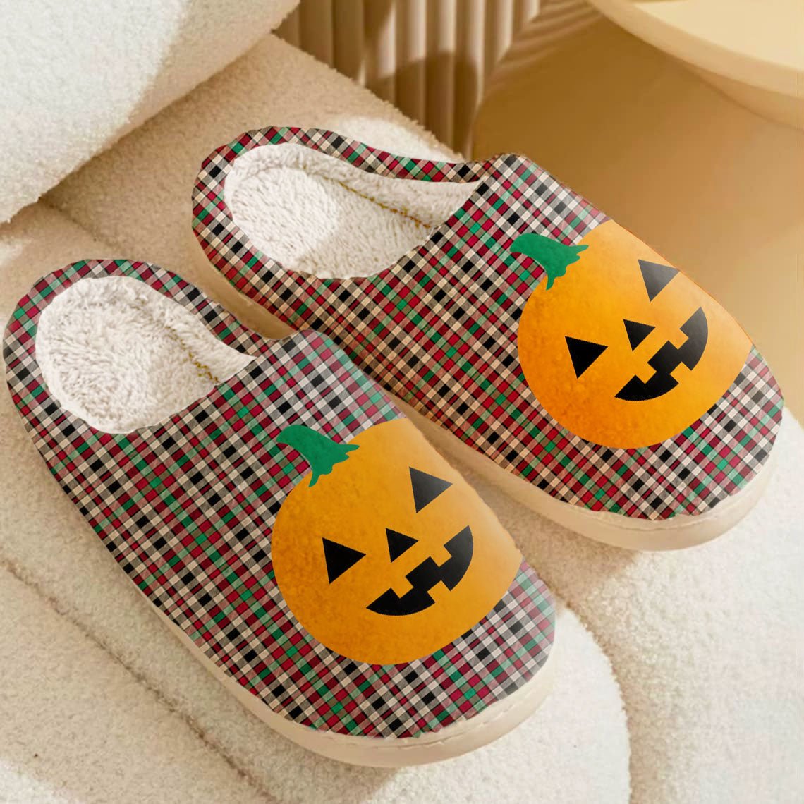 Clan Borthwick Dress Ancient Tartan Halloween Pumpkin Slippers, Fluffy Spooky Slippers CM75 Borthwick Dress Ancient Tartan Tartan Halloween   