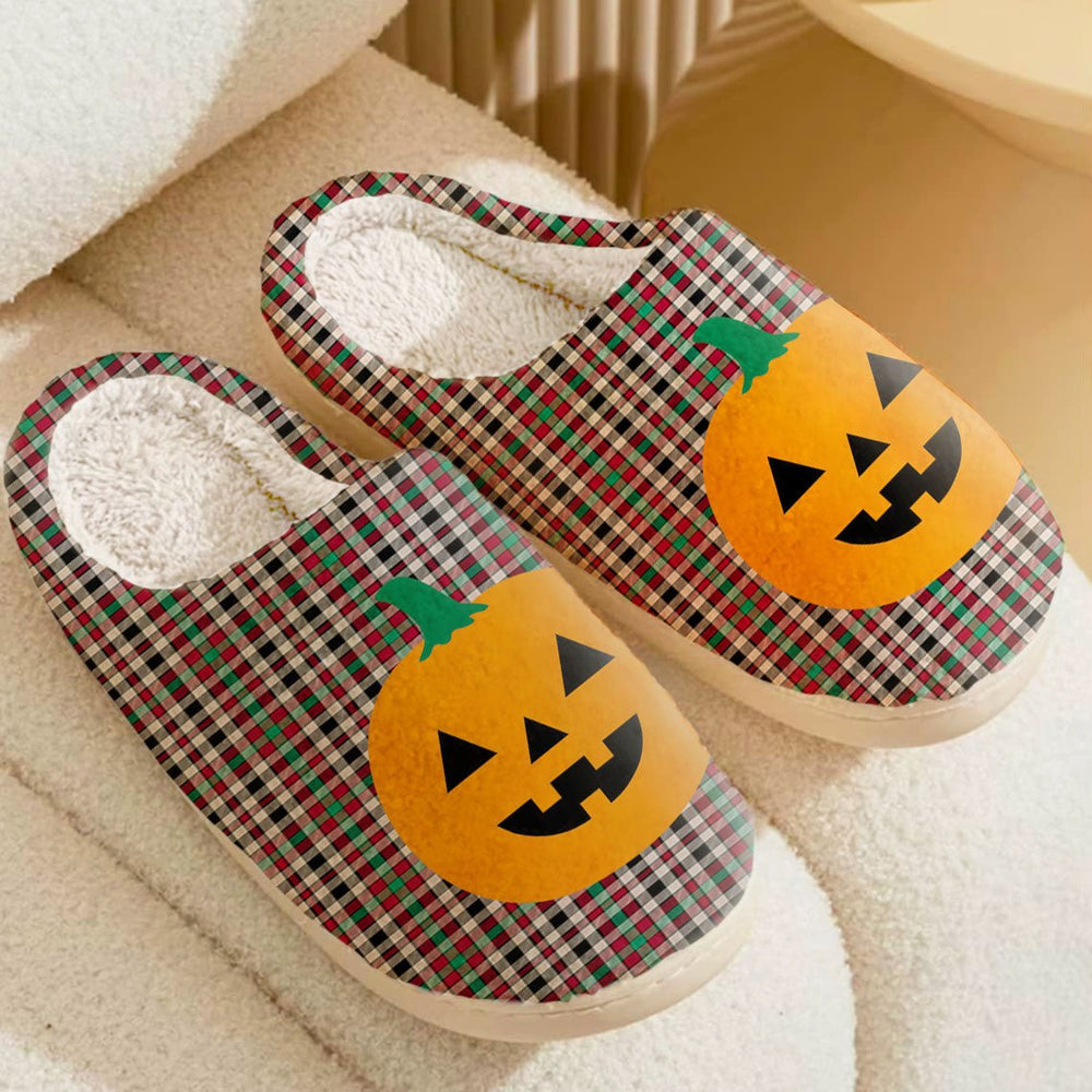 Clan Borthwick Dress Ancient Tartan Halloween Pumpkin Slippers, Fluffy Spooky Slippers CM75 Borthwick Dress Ancient Tartan Tartan Halloween   