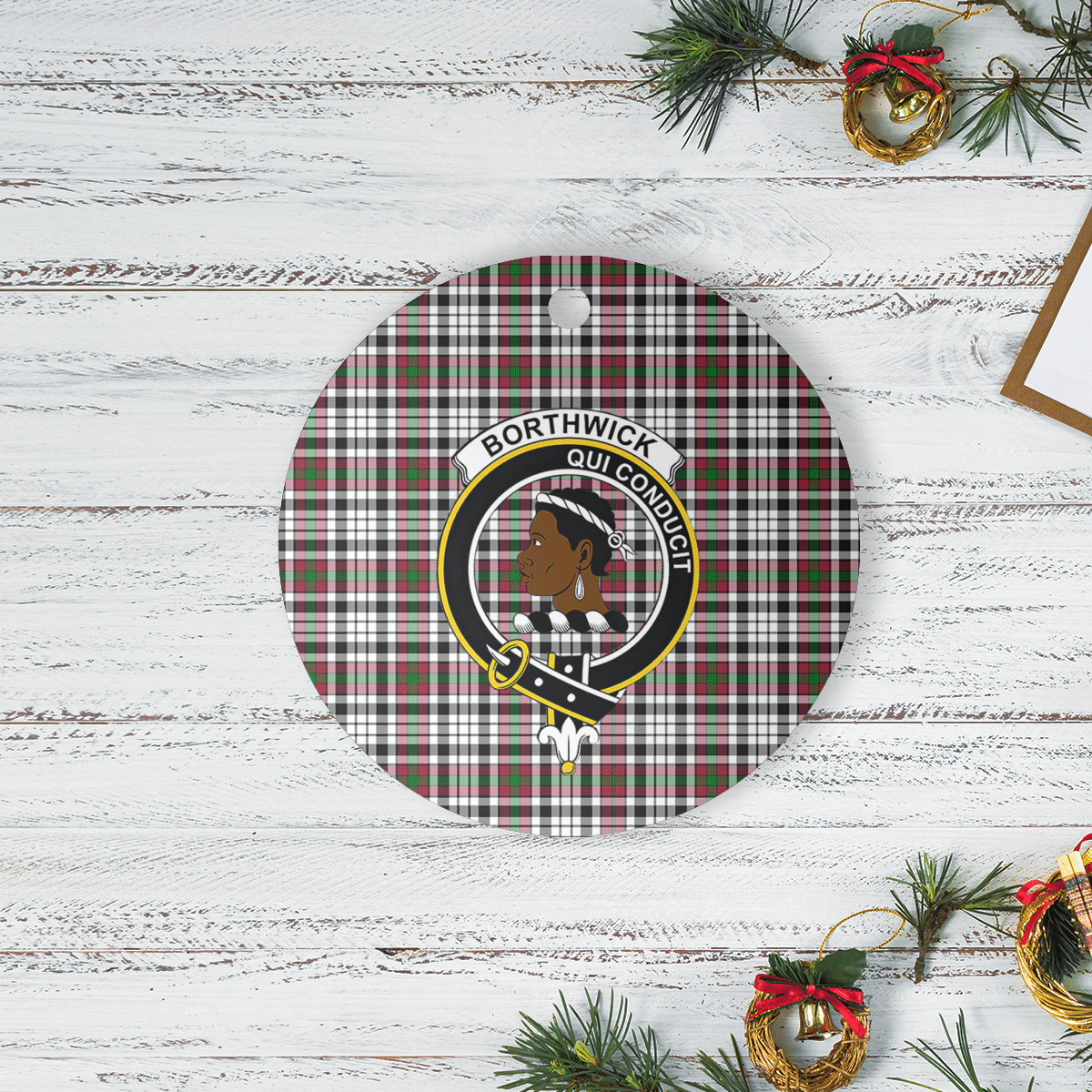 Clan Borthwick Tartan Crest Round Ceramic Ornament HC43 Borthwick Tartan Tartan Christmas   