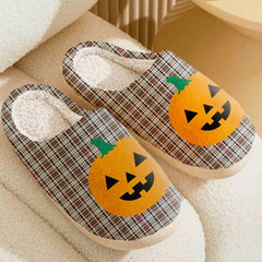 Clan Borthwick Tartan Halloween Pumpkin Slippers, Fluffy Spooky Slippers OT16 Borthwick Tartan Tartan Halloween   