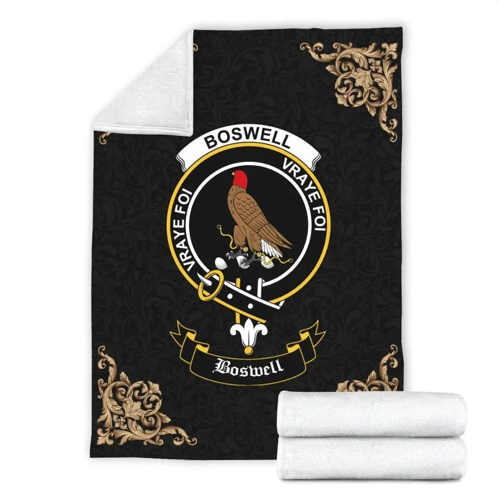 Clan Boswell Crest Tartan Premium Blanket Black FW87 Clan Boswell Tartan Today   