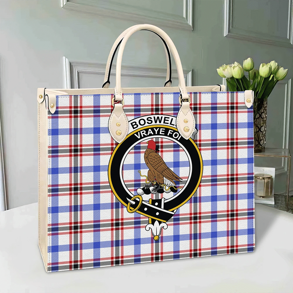 Clan Boswell Modern Tartan Crest Leather Bag LH50 Clan Boswell Tartan Today   