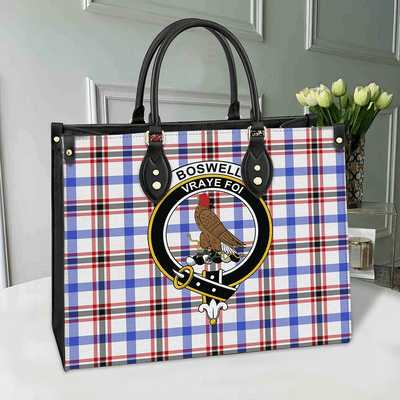 Clan Boswell Modern Tartan Crest Leather Bag