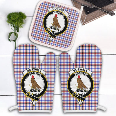Clan Boswell Modern Tartan Crest Oven Mitt And Pot Holder (2 Oven Mitts + 1 Pot Holder)