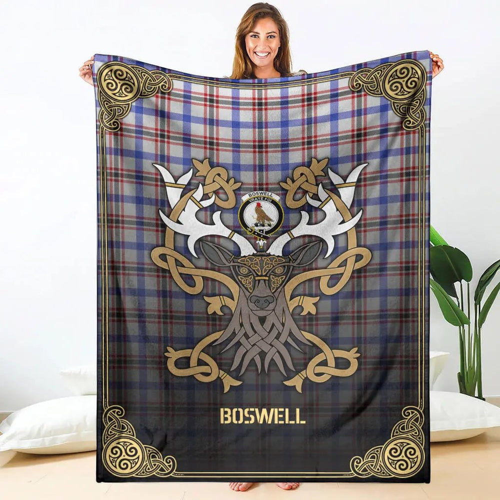 Clan Boswell Modern Tartan Crest Premium Blanket Celtic Stag Style KZ60 Clan Boswell Tartan Today   