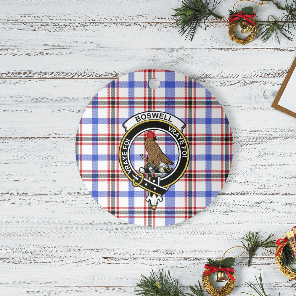 Clan Boswell Modern Tartan Crest Round Ceramic Ornament JJ29 Boswell Modern Tartan Tartan Christmas   