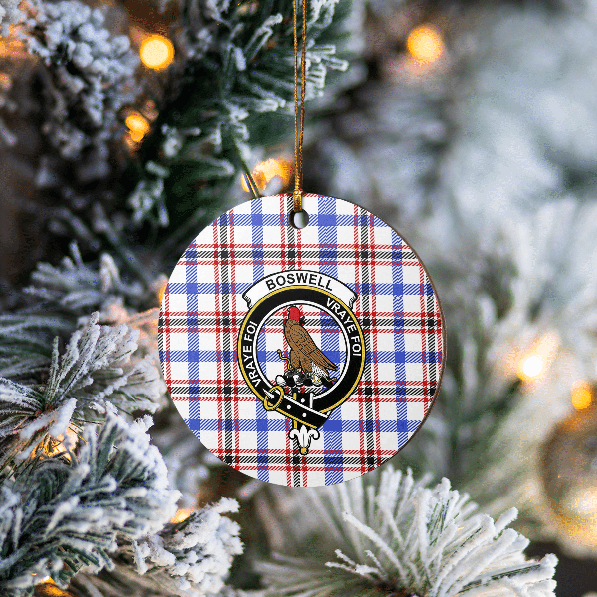 Clan Boswell Modern Tartan Crest Round Ceramic Ornament JJ29 Boswell Modern Tartan Tartan Christmas   