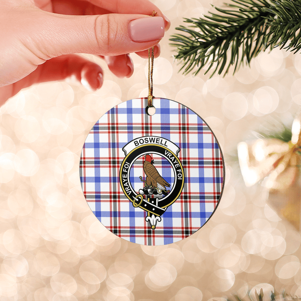 Clan Boswell Modern Tartan Crest Round Ceramic Ornament JJ29 Boswell Modern Tartan Tartan Christmas   