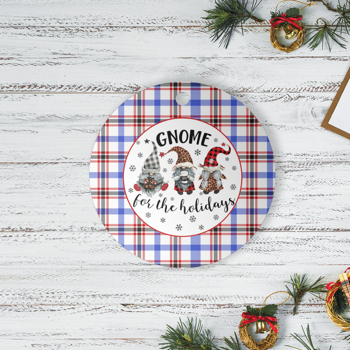 Clan Boswell Modern Tartan Gnome Round Ceramic Ornament FA68 Boswell Modern Tartan Tartan Christmas   