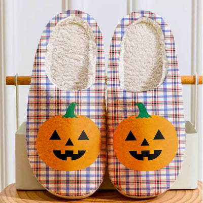Clan Boswell Modern Tartan Halloween Pumpkin Slippers, Fluffy Spooky Slippers