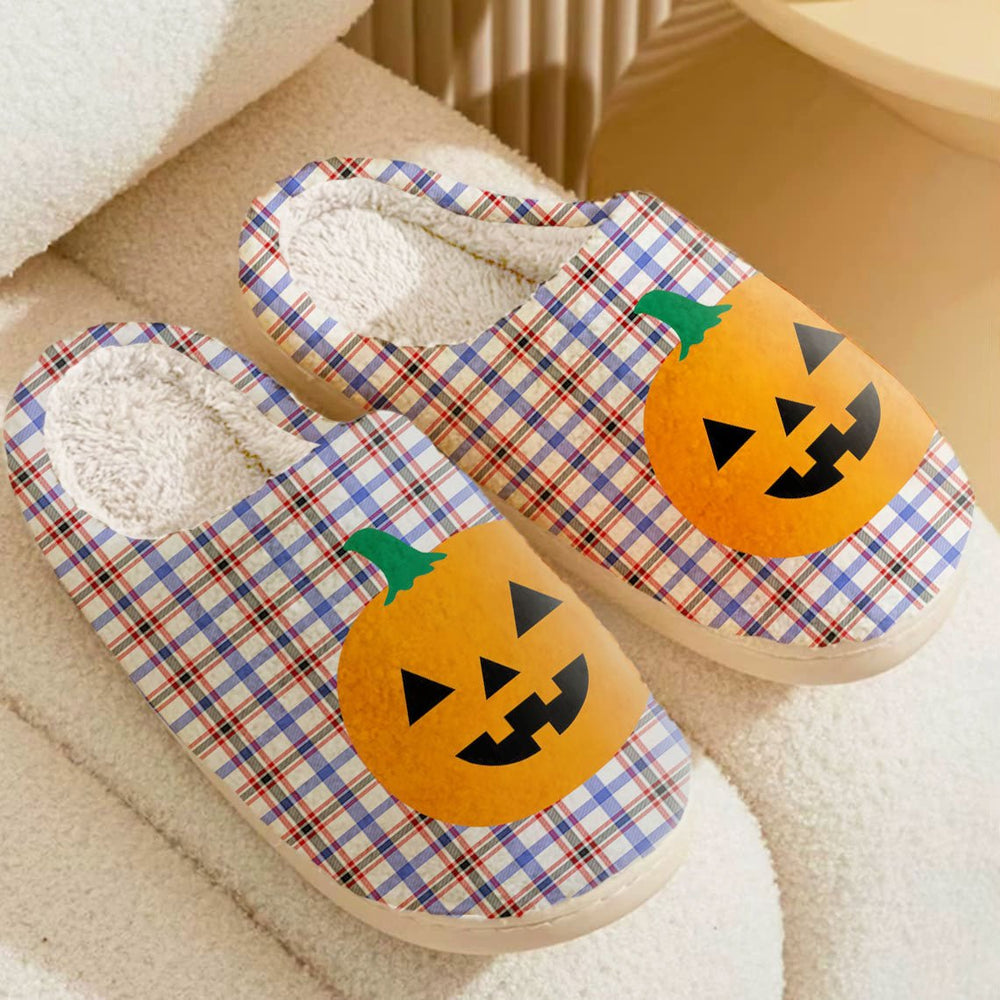 Clan Boswell Modern Tartan Halloween Pumpkin Slippers, Fluffy Spooky Slippers UO68 Boswell Modern Tartan Tartan Halloween   