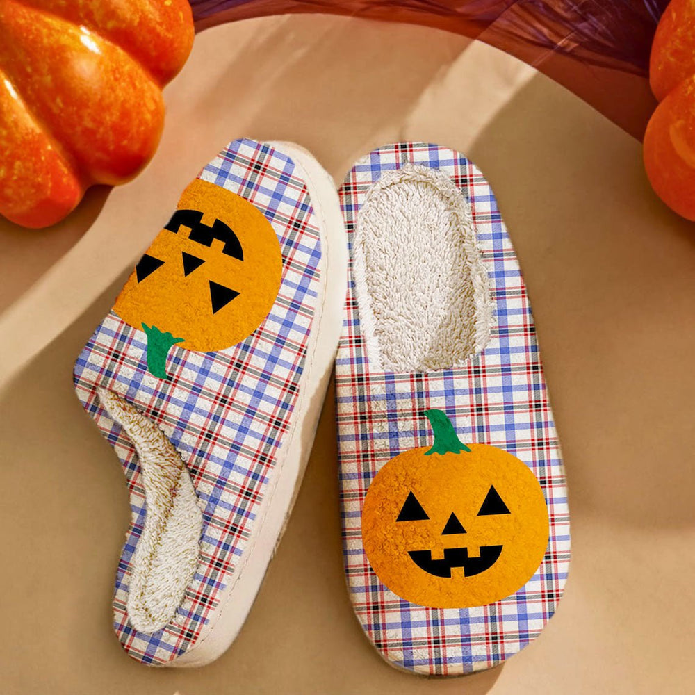 Clan Boswell Modern Tartan Halloween Pumpkin Slippers, Fluffy Spooky Slippers UO68 Boswell Modern Tartan Tartan Halloween   