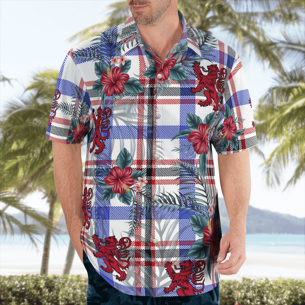 Clan Boswell Modern Tartan Scottish Lion Hawaiian Shirt WA90 Boswell Modern Tartan Tartan Hawaii Shirt   
